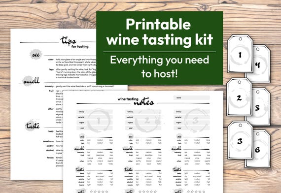 Editable Wine Tasting Kit! | Printable tasting guide, worksheets, & bottle tags | Wine night or party activity | Instant digital download