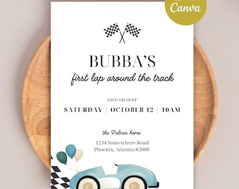 Race Car First Birthday Invitation, First Lap Around Track Invite (Digital Download)