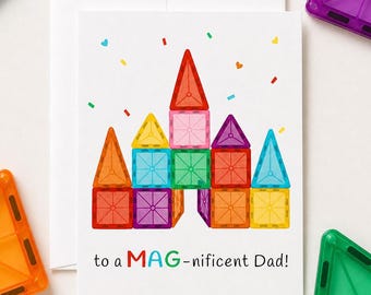 MAGNETIC TILE Father’s Day card, Funny Father’s Day Card from Kids, Colorful Building Toy Birthday Card for Dad, toddler dad