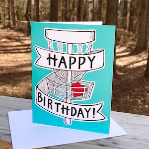 Carte d'anniversaire de disc golf, carte de frisbee dorée amusante pour lui, pour elle