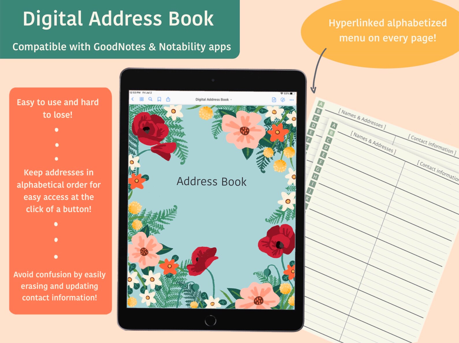 Digital Address Book Goodnotes & Notability Compatible Etsy