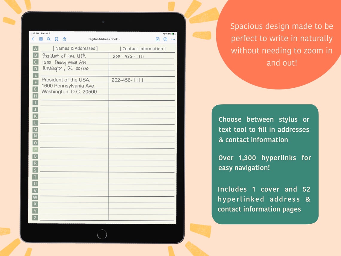 Digital Address Book Goodnotes & Notability Compatible Etsy
