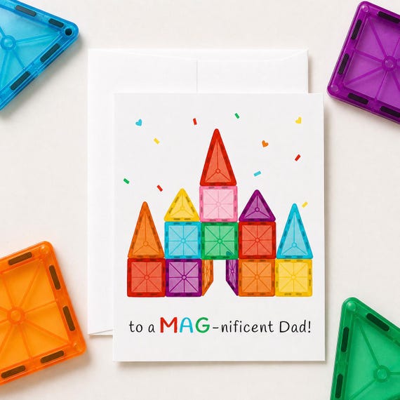 MAGNETIC TILE Father’s Day card, Funny Father’s Day Card from Kids, Colorful Building Toy Birthday Card for Dad, toddler dad