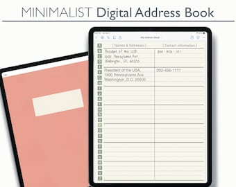 Minimalist Digital Address Book for iPad | 15 Cover Options | GoodNotes & Notability Compatible | Digital Contacts Book | Wedding Planning