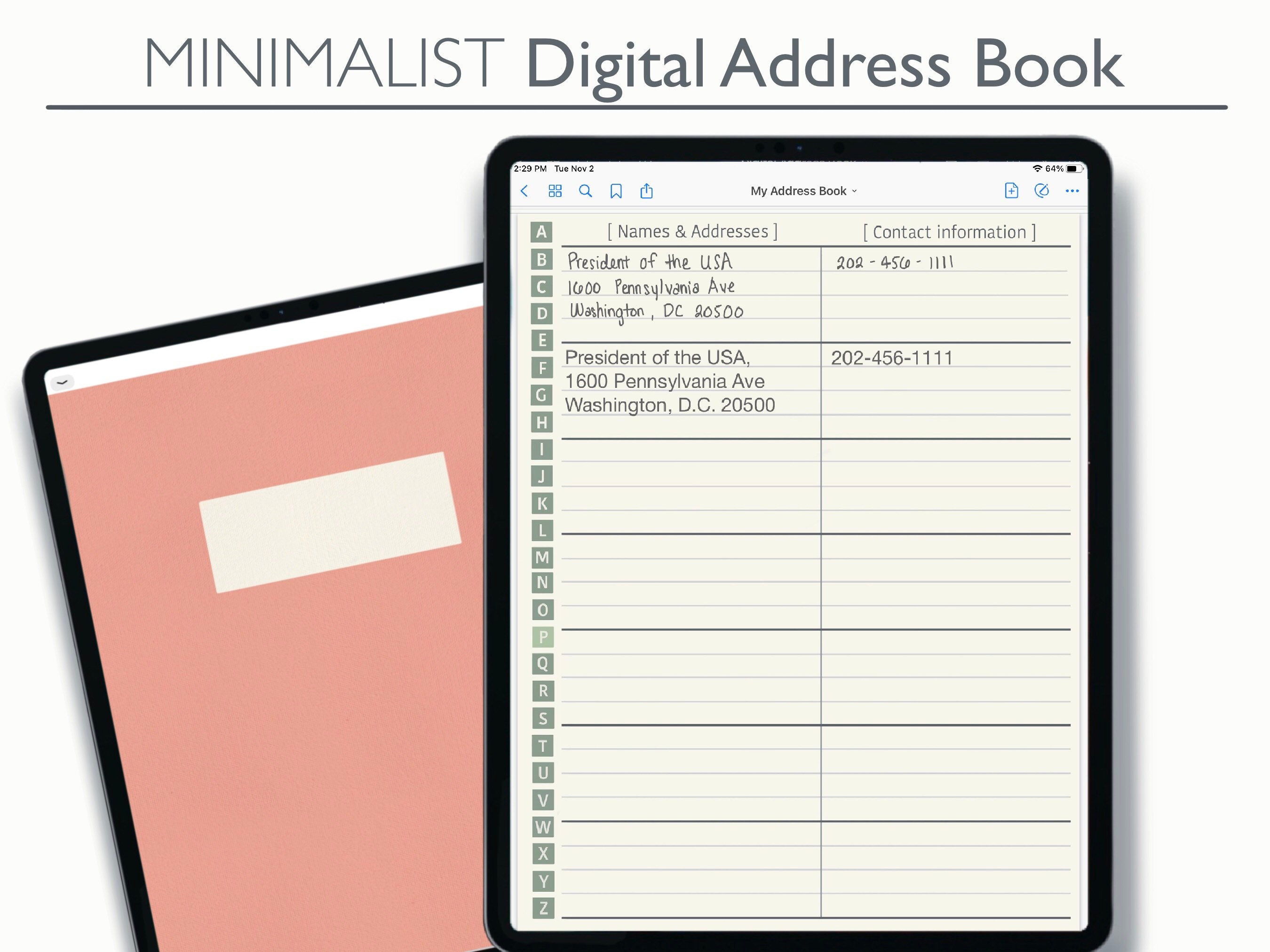 A-Z Digital Address Book | Realistic Landscape Contact Journal