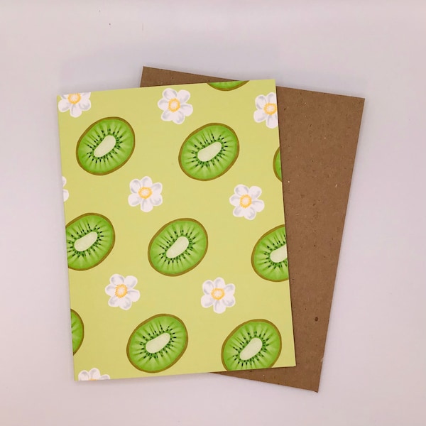 Kiwi Blossom Notecard | Hand Illustrated | Greeting Card Any Occasion | Everyday Card | Summer Citrus Notecard | Cheerful Stationery Set