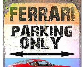 Ferrari Parking Metal Sign 30 x 40cm Yellow&Red Vintage Garage Wall Decor