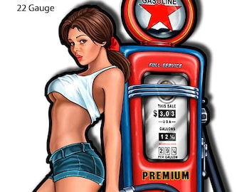 Texaco Pump Pin Up Girl Cut Out Metal Sign By Steve McDonald 16x29 RVG362S