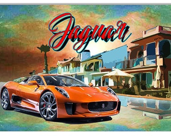 Jaguar Hood Sign By Artist Donna Wayman-Mauer 12x18