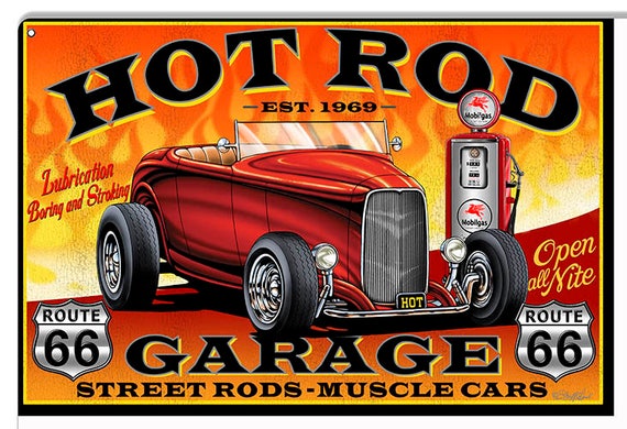 Hot Rod Street Pinup Girl Tin Sign Poster Vintage Look Man Cave Auto Shop Garage Hot Rod Street Pinup Girl Tin Sign Poster Vintage Look Man Cave Auto Shop Garage