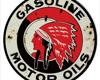chief montana gasoline garage Oil Gas man cave  vintage round sign Reproduction 