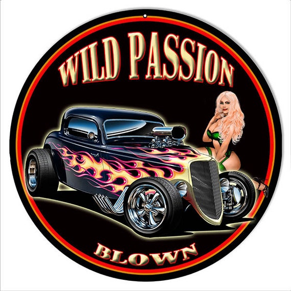 Wild Passion Blown Hot Rod Pin Up Girl Garage Shop Metal Sign 14x 14 18x 18...