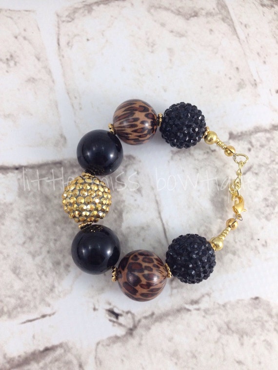 Items similar to Chunky Bracelet, little girl bracelet, leopard, black, gold bracelet, toddler