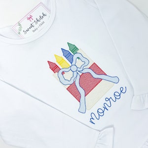 Back to School Shirt, Girls Crayon Monogram Shirt, Girls Kindergarten Shirt, Girls Crayon Box Tee, Preschool Monogram Shirt, Embroidered Tee