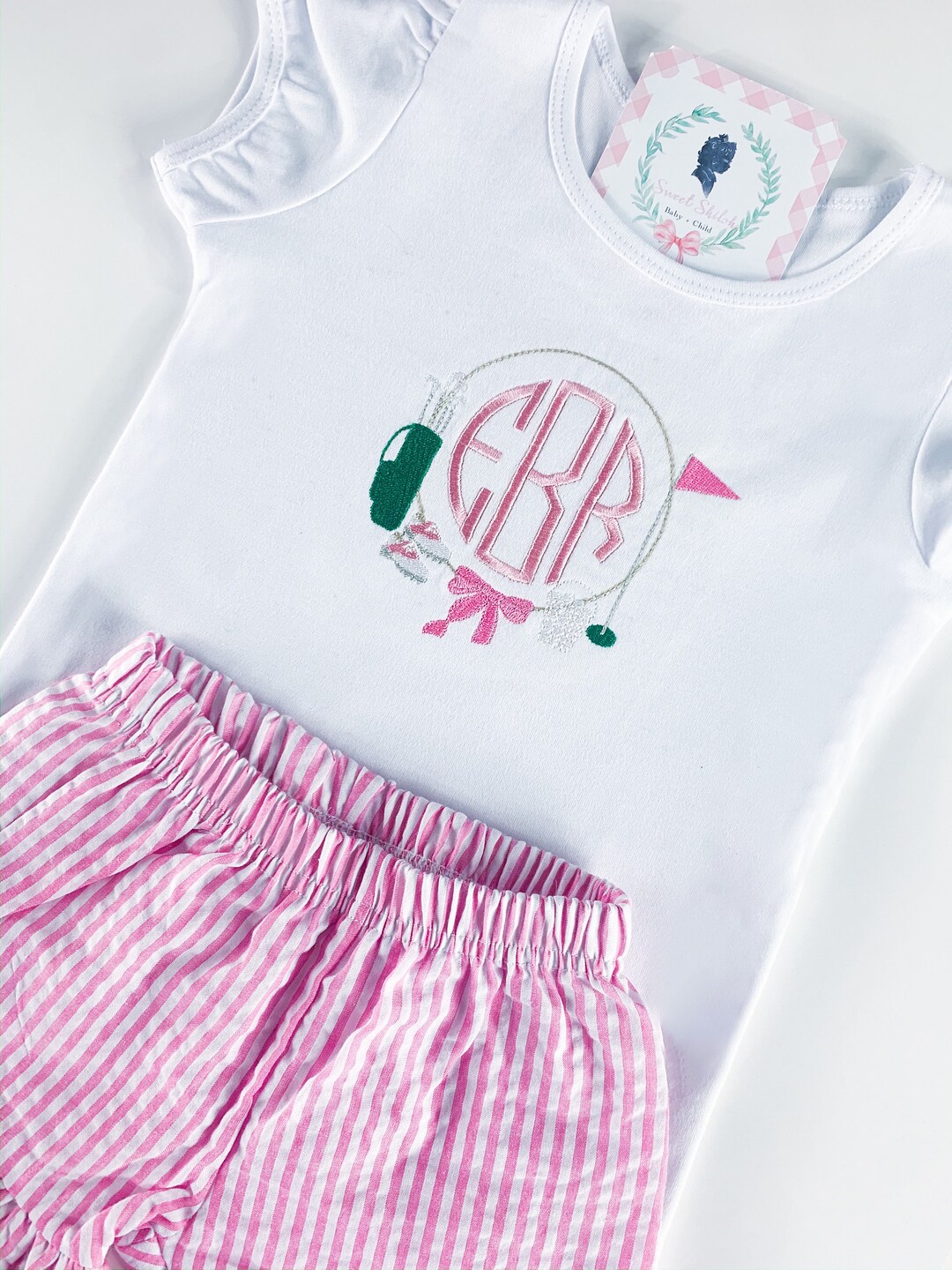 Girls Golf Frame Monogram Shirt, Baby Girl Golf Tee, Golf Course Shirt