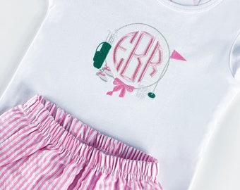 Girls Golf Frame Monogram Shirt, Baby Girl Golf Tee, Golf Course Shirt, Baby Girl Golf Shirt, Monogram Golf Outfit, Matching Sister Golf Set