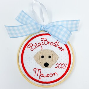 Big Brother Monogram Ornament, Puppy Dog Ornament, New Baby Ornament, Baby Announcement Ornament, Keepsake Christmas Ornament, Brother Gift