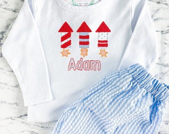 Boys Independence Day Set, Firework 4th of July Outfit, Baby Boy Firework Shirt, Boys Patriotic Set, Boys 4th of July Short Set, Rocket Tee