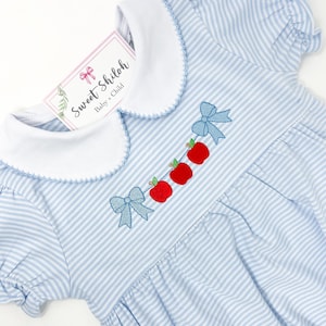 Girls Apple Bubble Romper, Baby Girl School One Piece, Back to School Bubble, Girls Stripe Apple Romper, Apple Monogram Outfit, Girls Pre K