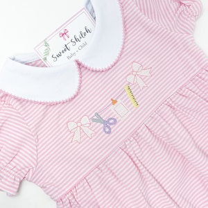 Girls School Supply Bubble, Baby Girl School One Piece, Preschool Bubble, Monogram School Romper, Baby Girl Stripe One Piece, Pre K Outfit