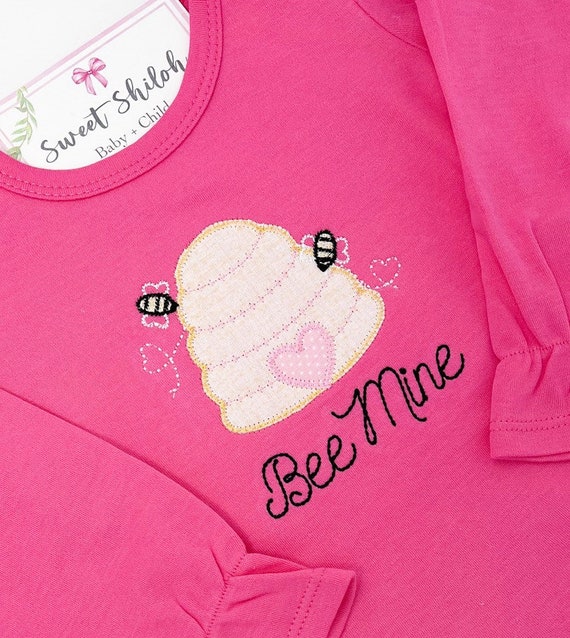 Girls Honey Bee Valentines Day Shirt, Girls Valentines Beehive Shirt, Girls Be Mine Shirt, Beehive Shirt, Baby Girl Valentines Outfit