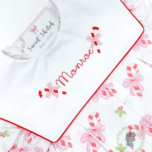 Girls Candy Cane Monogram Dress, Candy Cane Pleated Bib Dress, 1st Christmas Outfit, Holiday Baby Girl Dress, Girls Monogram Christmas