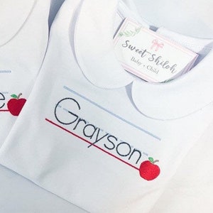 Sample School Monogram Shirt, Back to School Outfit, Monogram Apple Shirt, Boys School Outfit, First Day of School Shirt, Boys Kindergarten