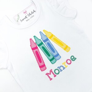 Back to School Monogram Shirt, Girls Crayon Monogram Shirt, Girls Kindergarten Shirt, Girls Primary Colors Tee, Preschool Monogram Shirt