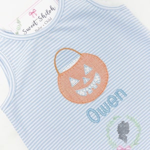 Baby Boy Trick or Treat Bubble, Jack O Lantern Monogram Outfit, Boys Halloween One Piece, Pumpkin Face Romper, Boys Halloween Bodysuit