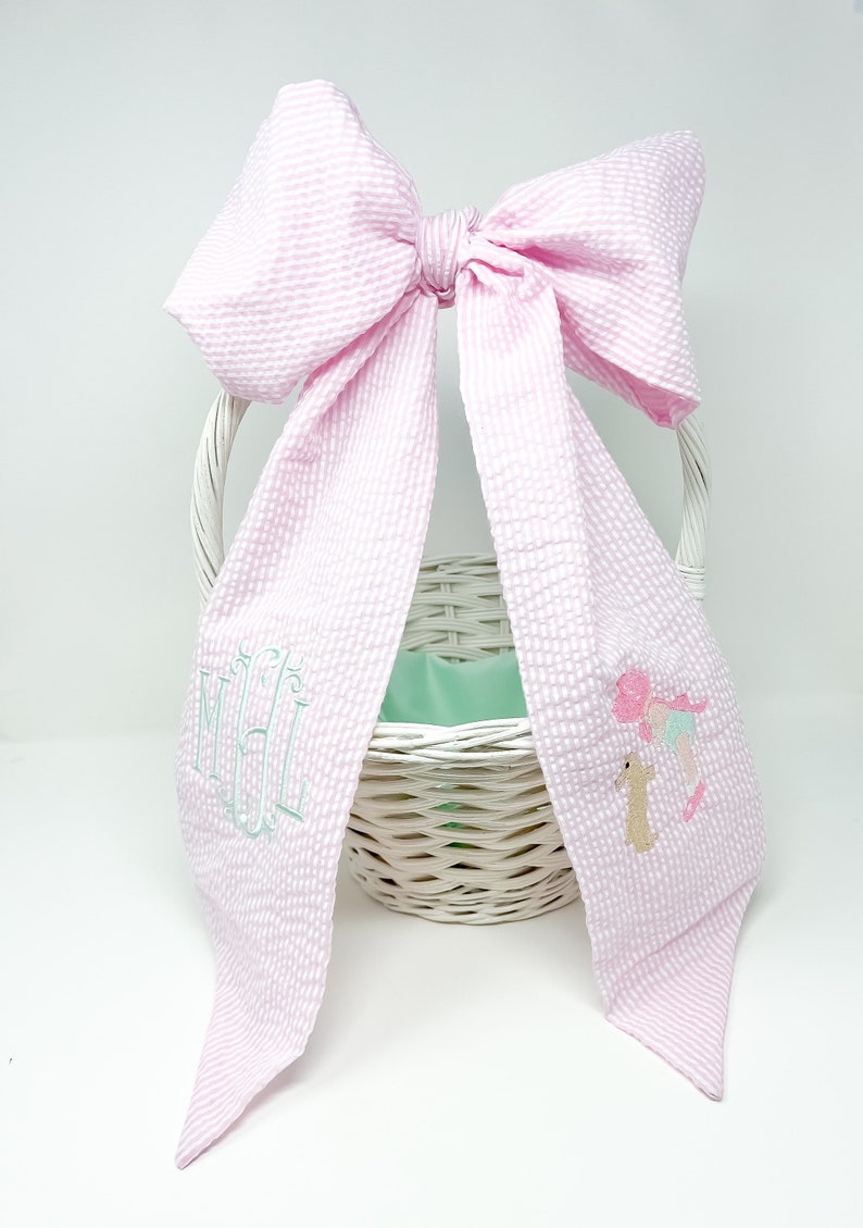 Seersucker Easter Sash Monogrammed Easter Basket Bow Etsy