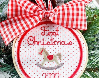Baby’s First Christmas Ornament, New Baby Ornament, Rocking Horse Ornament, 1st Christmas Ornament, Personalized Christmas Ornament