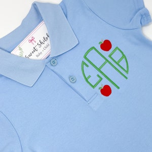 School Monogram Apple Polo, Back to School Outfit, Monogram Apple Shirt, Boys School Outfit, First Day of School Shirt, Boys Kindergarten