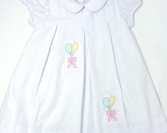 Girls Birthday Party Balloon Dress, Birthday Balloon Applique Dress, Baby Girl Party Dress, Embroidered Birthday Outfit, Girls Birthday