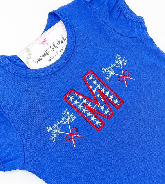 Girls Independence Day Shirt, Baby Girls Star Monogram Shirt, Patriotic Sparkle Shirt, Girls America Shirt, Girls July 4th Tee, Flag Shirt