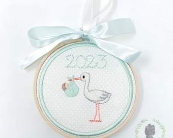 Gender Neutral Ornament, New Baby Team Green Ornament, Pregnancy Ornament, Baby Stork Ornament, Baby Announcement Ornament