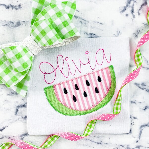 Girls Embroidered Watermelon Shirt, Watermelon Applique Tee, Watermelon Birthday Shirt, Baby Summer Shirt, Watermelon Monogram Shirt