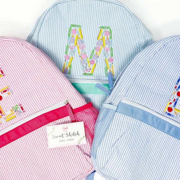 Monogram Seersucker Backpack, Toddler Backpack, Back to School Backpack, Monogram Girls Backpack, Monogram Boys Backpack, Mini Backpack