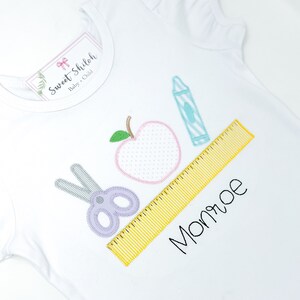 Preschool Monogram Shirt, Girls Crayon Monogram Shirt, Girls Kindergarten School Supply Shirt, Apple Monogram Shirt, Girls School Tee