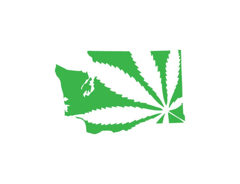 May include: A green marijuana leaf design superimposed over the outline of the state of Washington.