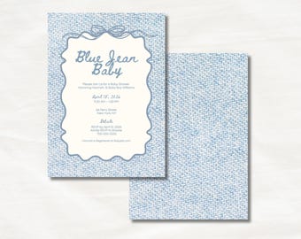 Blue Jean Baby Shower Invitation, Baby Boy Denim Invite (Canva Template)