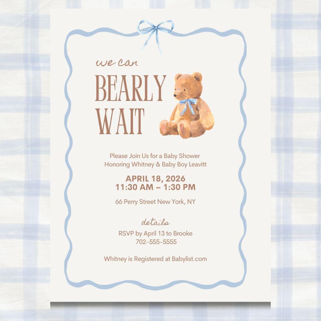 We Can Bearly Wait Baby Shower Invitation Template | Teddy Bear Boy ...
