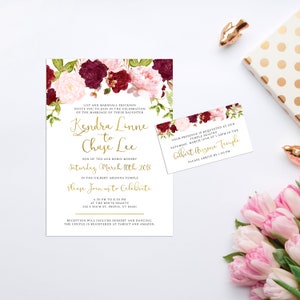 Mariage Bourgogne - Bourgogne et Blush - Invitation de mariage - Imprimable - Carte de scellement