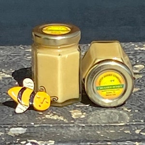 Velvety Indulgence: 3 oz. Creamed Honey in a Glass Hex Jar