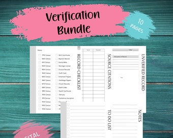 Ancestry Research Verification Bundle | Genealogy Forms | Ancestry Planner | Family History