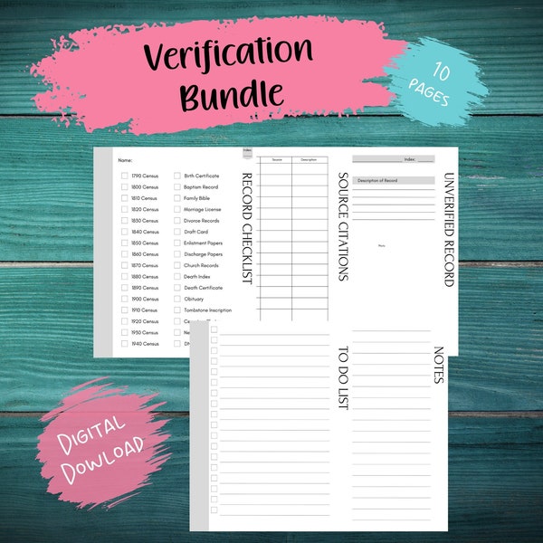 Ancestry Research Verification Bundle | Genealogy Forms | Ancestry Planner | Family History