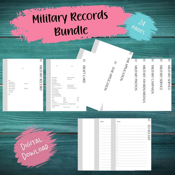 Military Records Bundle | Ancestor Research | Genealogy Charts | Family History
