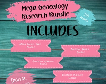 Mega Genealogy Research Bundle | Family Trees | Ancestry Worksheets | Family History | Ancestry Planner