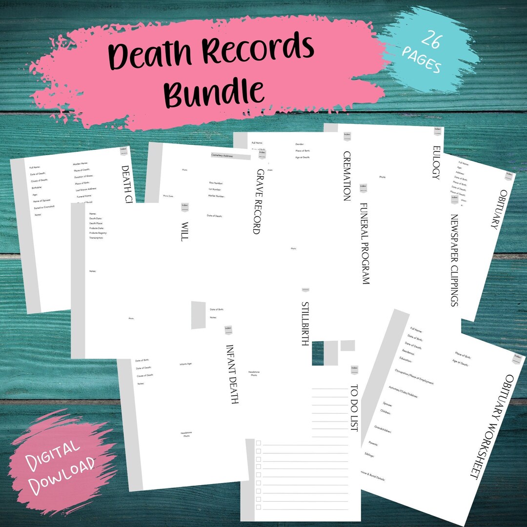 Death Records Bundle Genealogy Research Ancestry Forms Family History ...