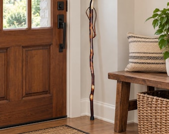 Amish Made Solid Cedar Wood Cane with Brass Top, Twisted Hardwood Walking Stick