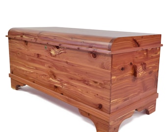35" Small Amish Made Red Cedar Hope Chest, Waterfall Edge Storage Trunk, Aromatic Wood Keepsake Box